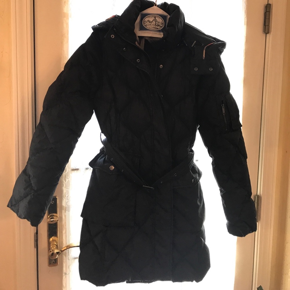 Burberry Black Quilted Belted Hooded Puffer Coat